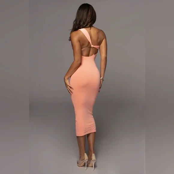 JLUXLABEL PEACH MEARA ONE SHOULDER DRESS - Picture 2 of 3